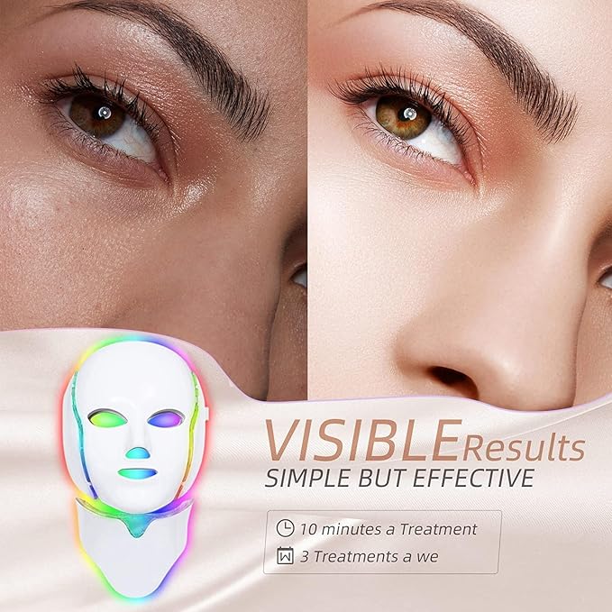 LED Face Mask Light Therapy - 7-Color Professional Facial Skin Care Mask for Anti-Aging, Wrinkle Reduction & Glowing Skin | At-Home Salon with Red, Blue, Green, Yellow, Purple & White Light