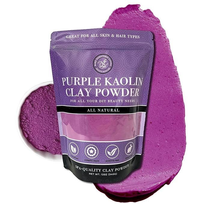 Bare Essentials Living - Purple Kaolin Clay Powder (12oz) 100% Natural Purple Powdered Clay for Seed Bombs, Clay Mask, DIY Spa, Soap, Bath Bomb, Deodorant, Can be Used as Kaolin Clay for Gardening