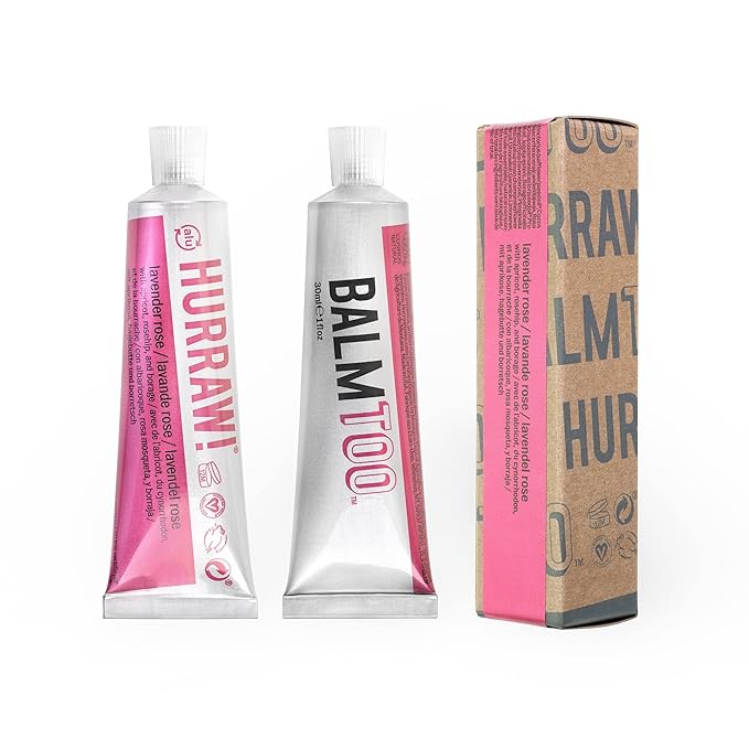 Hurraw! Balmtoo Squeezable Balm, Lavender Rose: Thick, ultra-moisturizing. Anywhere application. Body, face, lips, neck, fingers, toes. 1 tube = 7 sticks of lip balm. Natural, Organic. Made in USA