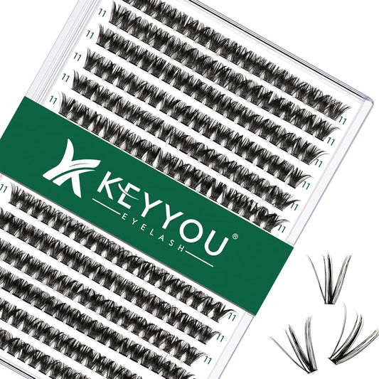 KEYYOU Lash Clusters 300pcs Individual False Eyelashes 50D-0.07D Curl 11mm DIY Eyelash Extension Soft&Natural Cluster Lashes (Black, Flexible and Lightweight)