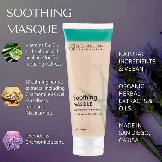 RD Alchemy - Natural & Organic Soothing Mask - Soothes Sensitive Skin, Redness and Irritation from Dryness, Irritation and Post Waxing/Peels/Laser Treatments/Extractions and more!