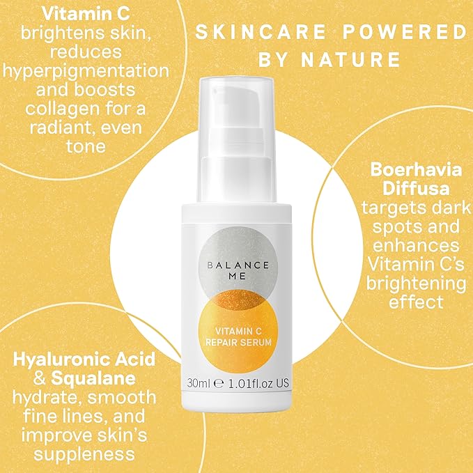 Balance Me Vitamin C Repair Serum, With Hyaluronic Acid, Reduce Age Spots & Hyperpigmentation, Anti-Ageing & Hydrating Face Serum – 100% Natural, Vegan & Cruelty Free, Made in UK, 1.01 Fl Oz