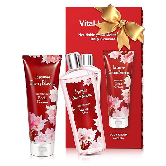 Japanese Cherry Blossom Shower Gel and Body Cream Set - Nourishing and Moisturizing Daily Skincare - 8 fl.oz / 236mL Each, Birthday Mother's Valentine's Day Gifts for Her and Him
