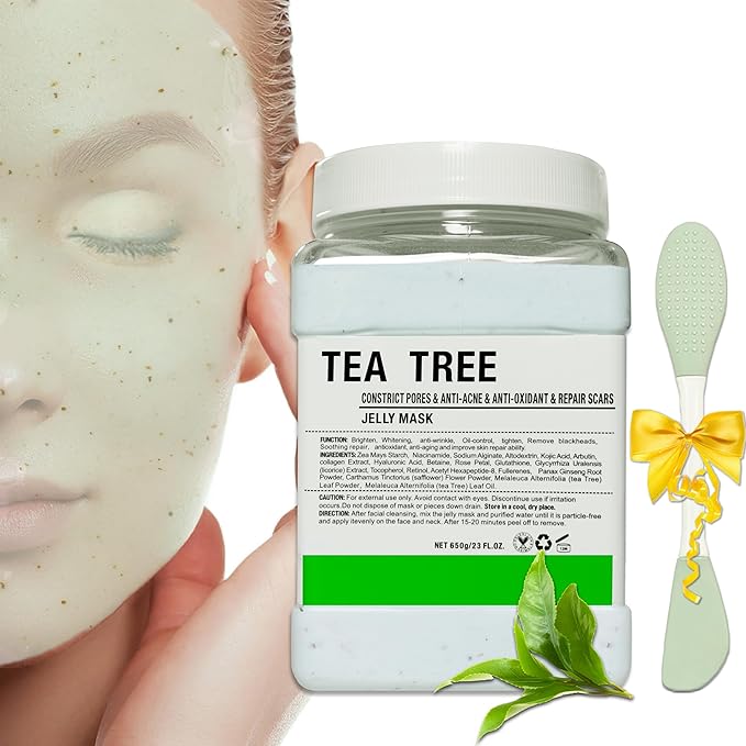 Jelly Mask Powder for Facials,Hyalorunic Acid Moisturizing Jelly Face Mask,Tea Tree Jelly Face Mask,Face Masks with Double-ended Silicone Brush, 23 Fl Oz