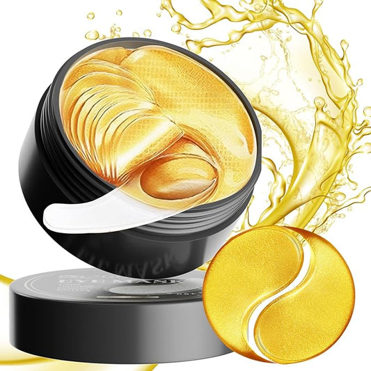 24K Gold Eye Mask (60PCS) – Gold Eye Patches for Puffy Eyes & Dark Circles, 24K Gold Under Eye Masks for Dark Circles and Puffiness, Eye Gel Pads w/Collagen,