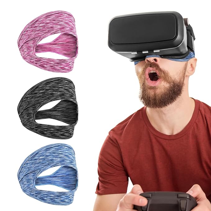 3 Pcs VR Eye Mask Breathable VR Sweat Band Adjustable Sweat Mask Comfortable Eye Face Cover Face Dry Cool VR Face Eyes Mask for Any Head Size Most VR Devices Accessories Workouts