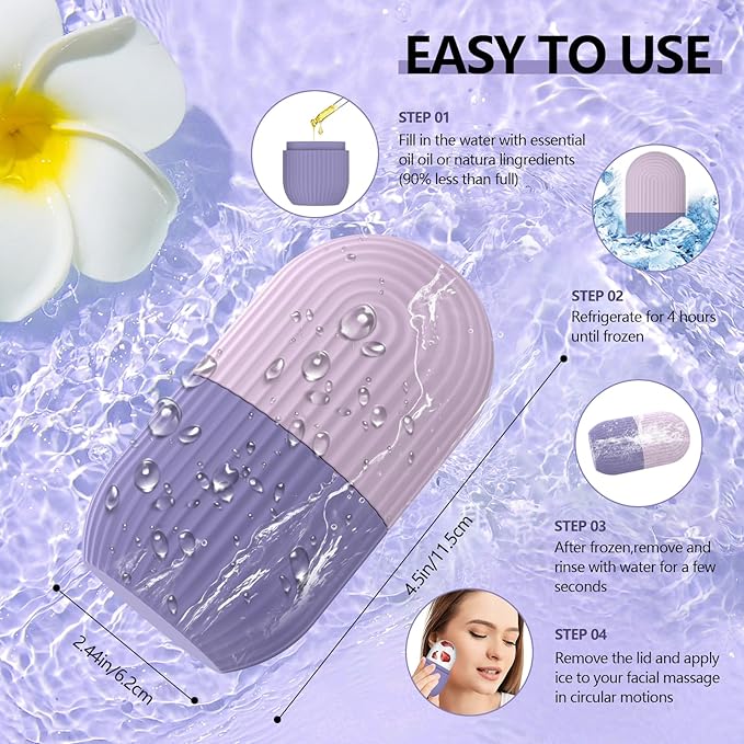 Ice Roller for Face and Eye, Silicone Ice Facial Roller Ice Holder, Face Ice Mold Skin Care, Face Icers Reusable Ice Cube Roller for Shrink Pores Anti Wrinkle Reduce Puffiness, Purple