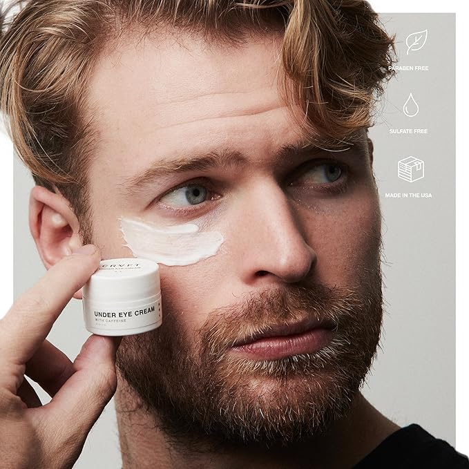 CRVFT Men's Under Eye Cream .25oz [AM/PM] | 30 Day Supply | Reduce the Appearance of Puffy Eyes + Lessen Dark Circles | Invigorated with Caffeine | Made in the USA | Peppermint Scented