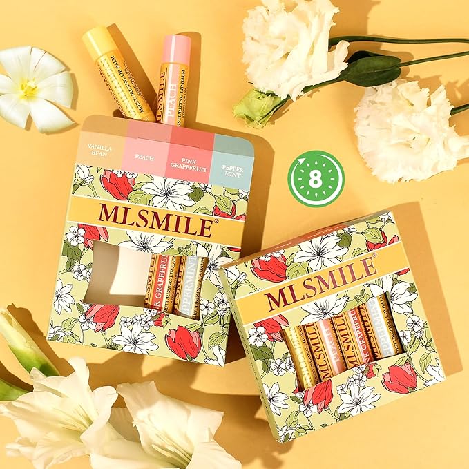 Lip Balm 4-Pack - Stocking Stuffers & Christmas Gifts for Women Girls, Moisturizing Lip Care with Vitamin E & Natural Oils, 4 Flavor Variety (Vanilla, Peach, Grapefruit, Mint)