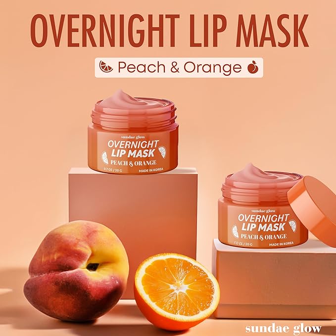 Peach & Orange Lip Mask - Dermatologist Tested, Anti-Aging, Korean Skin Care, Deep Hydration, Overnight Lip Repair - Vegan, Clean Beauty, 95% Natural, Cruelty-Free - 1 Pack