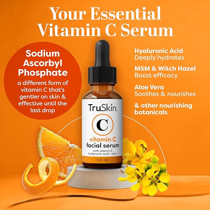 TruSkin Face Serum Duo – Vitamin C & Retinol Serum for Face – Anti-Aging Skin Care Gift Set for Women – Helps Improve Appearance of Fine Lines & Wrinkles for Smoother Looking Skin, 1 Fl Oz, 2 Bottles