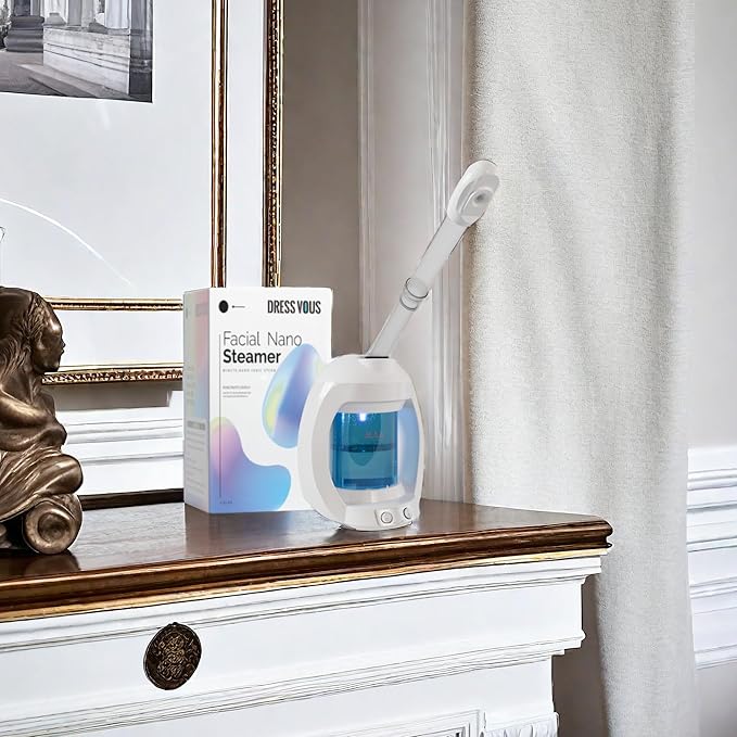 Facial Steamer-Face Steamer for Facial Deep Cleaning, Vaporizador Facial for Esthetician and Nano Ionic Hot Steam for Face, Professional Facial Steamer with a Headband and Acne Needle Set.(Blue)