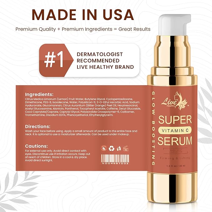 Live Healthy Super Vitamin C Serum for Women Over 70 - C Super Serum, Vitamin C, Peptides, Vitamin E - Rapid Anti Aging, Lifting & Firming, Anti Wrinkle & Age Spots Reduction - Made in USA | 30ml
