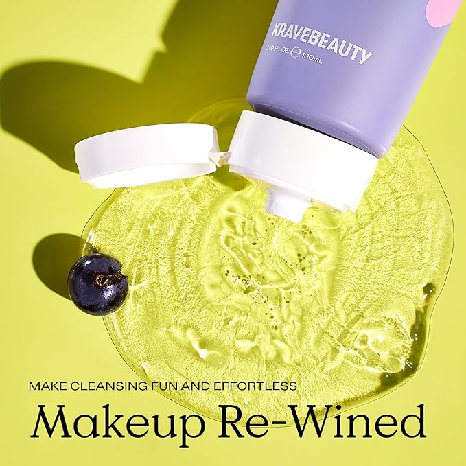 KraveBeauty Makeup Re-Wined, Transforming Jelly Oil Cleanser, Removes Makeup & Impurities, Suitable For All Skin Types, Vegan & Cruelty Free, 3.40 fl oz, pack of 1