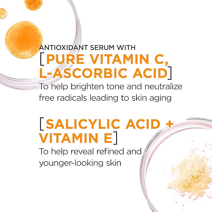 L'Oreal Paris Revitalift 12% Pure Vitamin C Serum, Vitamin E, Salicylic Acid, Brightening 1 oz + Moisturizer Sample