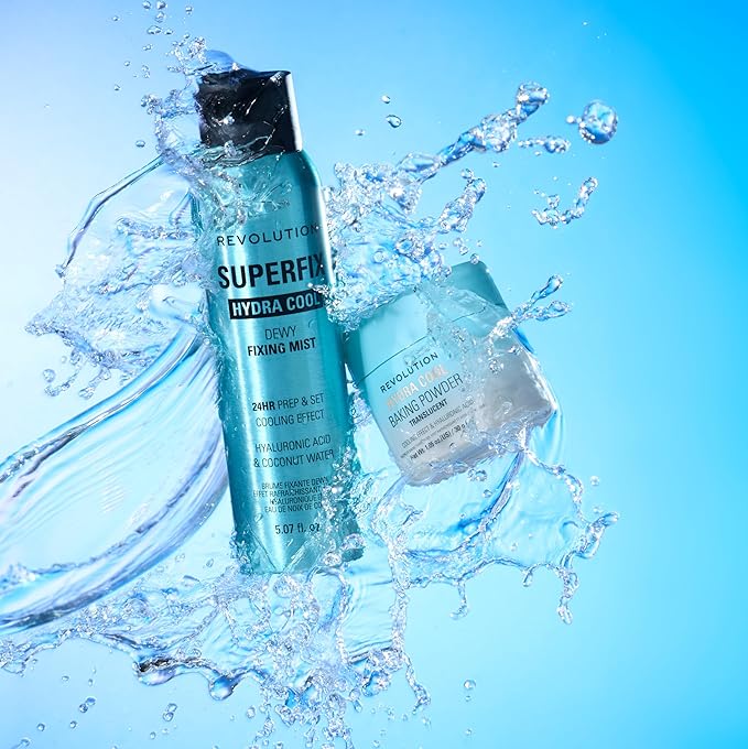 Revolution, Superfix Hydra Cool Prep + Fix Continuous Fixing Mist, Hydrating Face Spray for Makeup, Infused with Aloe Vera, Vegan & Cruelty Free, 5.7 oz