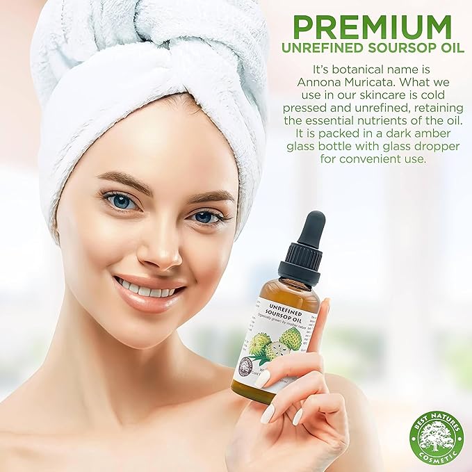 Best Nature's Cosmetics Virgin Soursop Graviola Guanabana Oil (Organic, Undiluted, Cold Pressed, Unrefined) 4 oz / 120 ml – Natural Moisturizer for Dry and Damaged Skin.