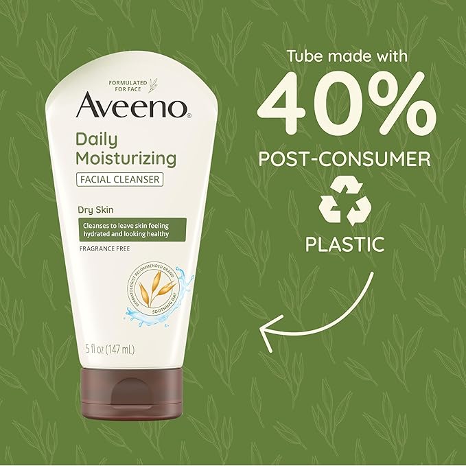 Aveeno Daily Moisturizing Facial Cleanser for Dry Skin, Hydrating Acne Face Wash with Soothing Oat for soft & Supple Skin, Free of Parabens, Sulfates, Fragrance, Dyes & Soaps, 5 fl. oz, 3 Pack
