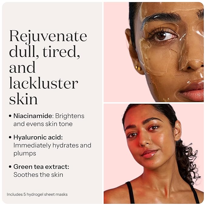 SMOOTHSKIN Hydrogel Face Masks for Deep Hydration, with Hyaluronic Acid & Niacinamide, Use LED Face Mask or Alone; 5 Per Pack