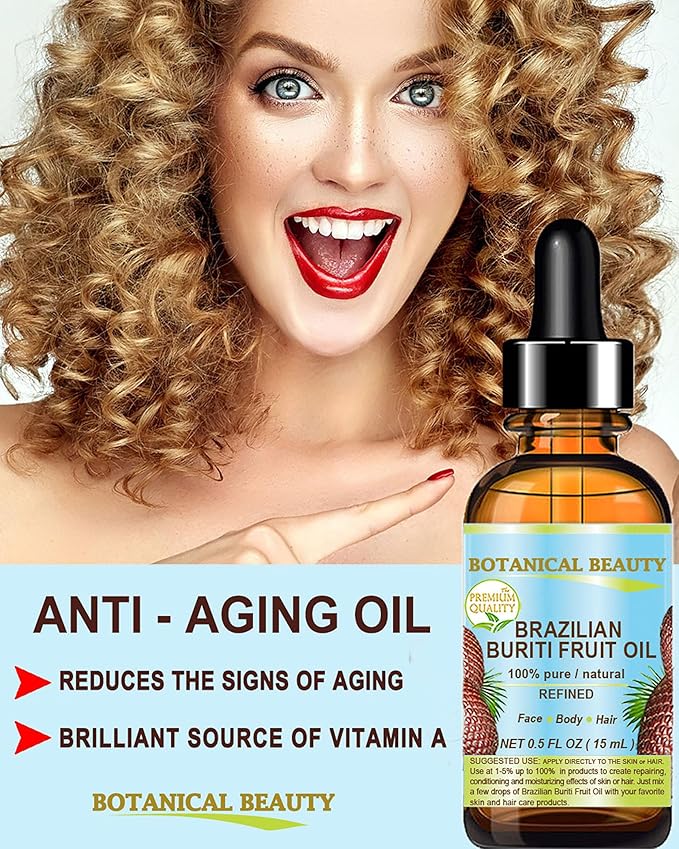 BURITI FRUIT OIL Brazilian. 100% Pure/Natural/REFINED Undiluted Cold Pressed Carrier Oil For Face, Body, Hair, Lip and Nail Care. 0.5 fl oz- 15 ml. "One the richest natural source of vitamin A,