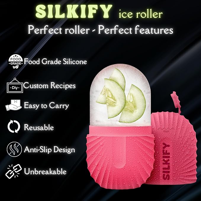 Ice Roller For Face - Facial Ice Roller for self Skin Care of all Types, Cold Face Ice Roller Facial Massager for Eye Puffiness relief, Wrinkles, Migraine & TMJ Relief Massager (Pink)