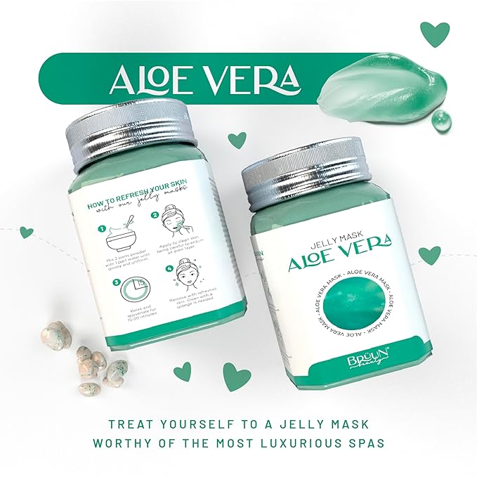 BRÜUN Jelly Mask Jar Aloe Vera Peel-Off Face Care Rubber Mask | 23 fl oz Skin Care Moisturizing Gel Mask Jar Spa Set
