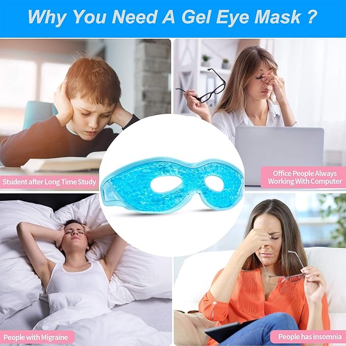 2PCS Reusable Hot Cold Therapy Eye Mask for Puffiness, Dark Circles, Eye Bags, Dry Eyes, Headaches, Migraines, Stress Relief - Cooling and Compress Gel Mask (Blue)
