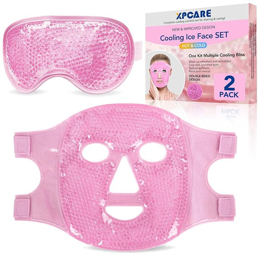 XPCARE Colding Ice Face Mask and Cooling Eye Mask for Puffy Eyes & Migraine Relief Gel Eye Mask Cool Face Ice Masks for Dark Circles Eye Surgery Sleeping Pressure Headaches Skin Care(Pink)