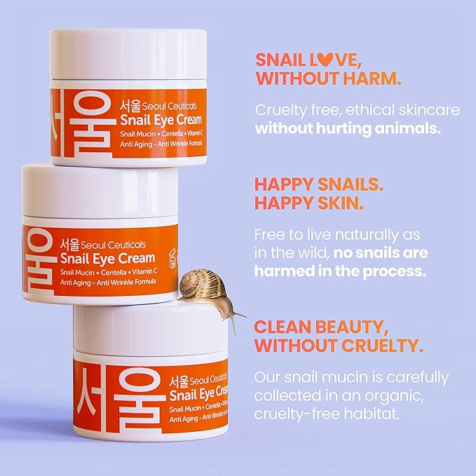 SeoulCeuticals Korean Snail Mucin Eye Cream - 97.5% Snail Filtrate K Beauty Anti Aging Under Eye Anti Wrinkle Eye Treatment Cream 0.5oz