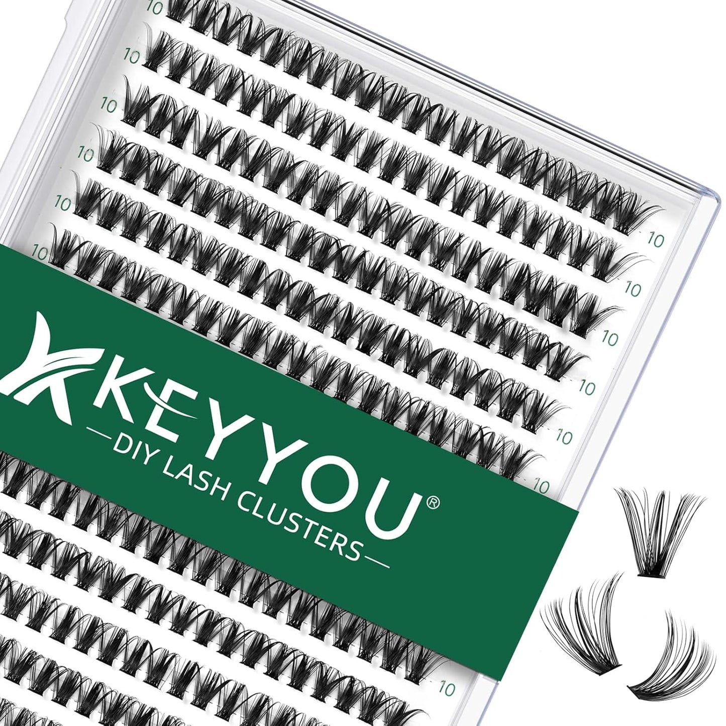 Lash Clusters 300pcs Individual Lashes 40D 0.07D Curl 10mm DIY Eyelash Extension KEYYOU Large Tray Volume Soft&Natural Cluster Lashes(40D-0.07D,10）