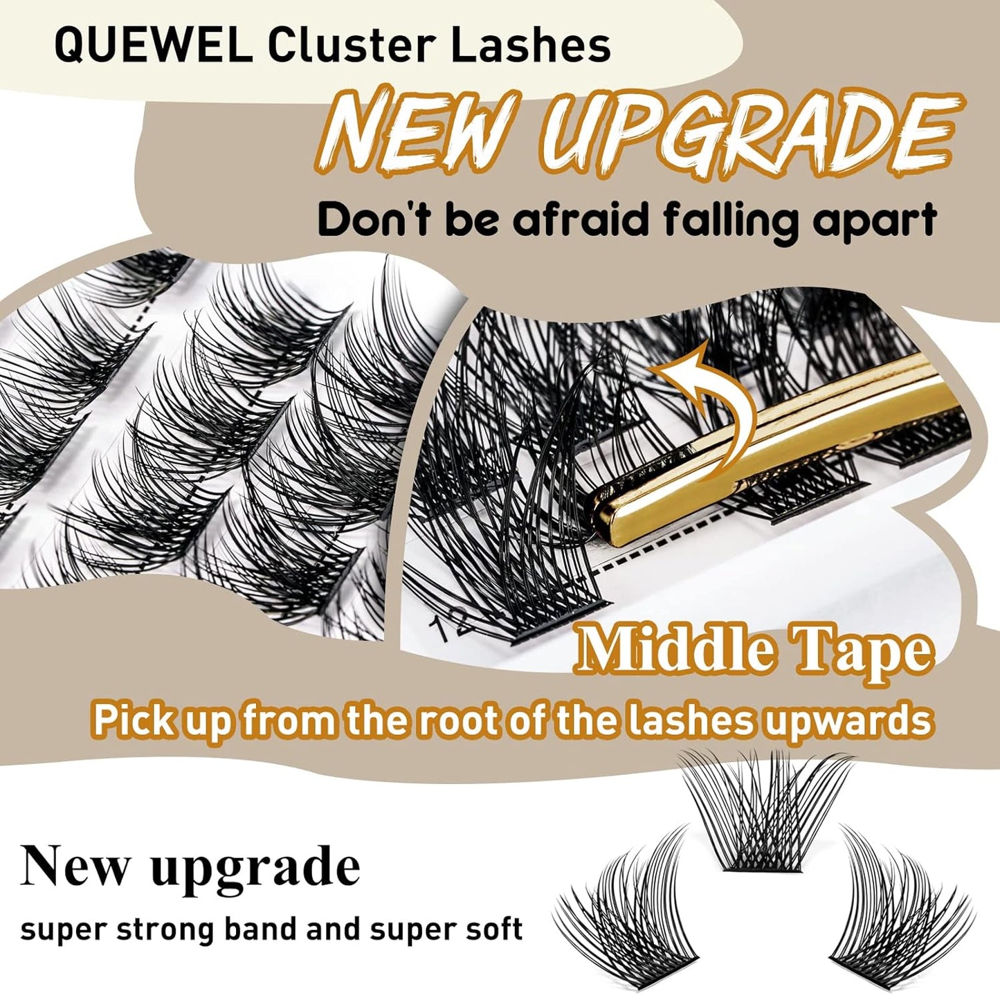 QUEWEL Cluster Lashes 72 Pcs Wide Stem Individual Lashes C/D Curl 8-16mm Length DIY Eyelash Extension False Eyelashes Soft for Personal Makeup Use at Home (H03-C-10)