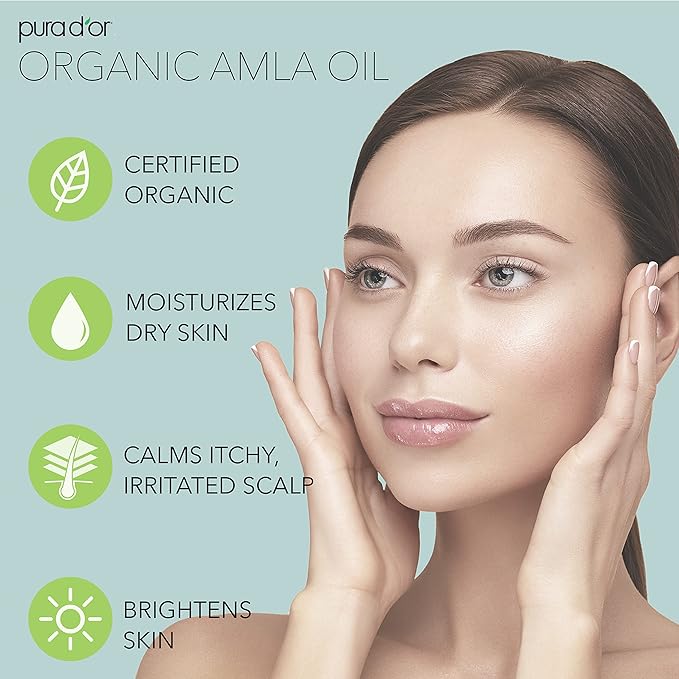 PURA D'OR Organic Amla Oil (4oz / 118mL) 100% Pure USDA Certified Premium Grade Natural Moisturizer, Cold Pressed, Hexane-Free Base Carrier for DIY Skin Care Men & Women, Pack of 1, 0.5 pounds
