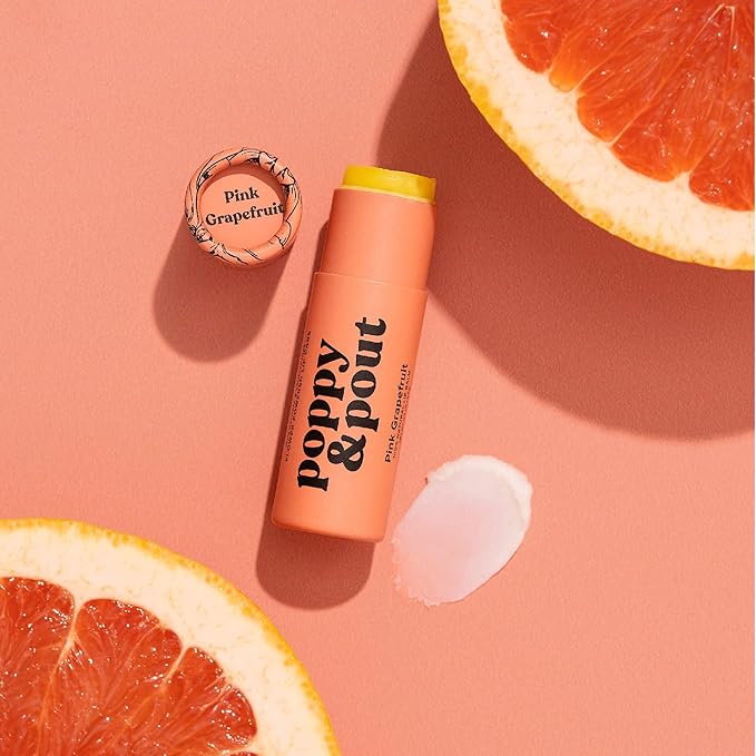 Poppy & Pout Pink Grapefruit Jumbo Lip Balm | All Natural Lip Balms & Moisturizers | Hydrates with Beeswax, Vitamin E, Organic Coconut Oil | Cruelty-Free | Lip Balm in Recyclable Cardboard Tube