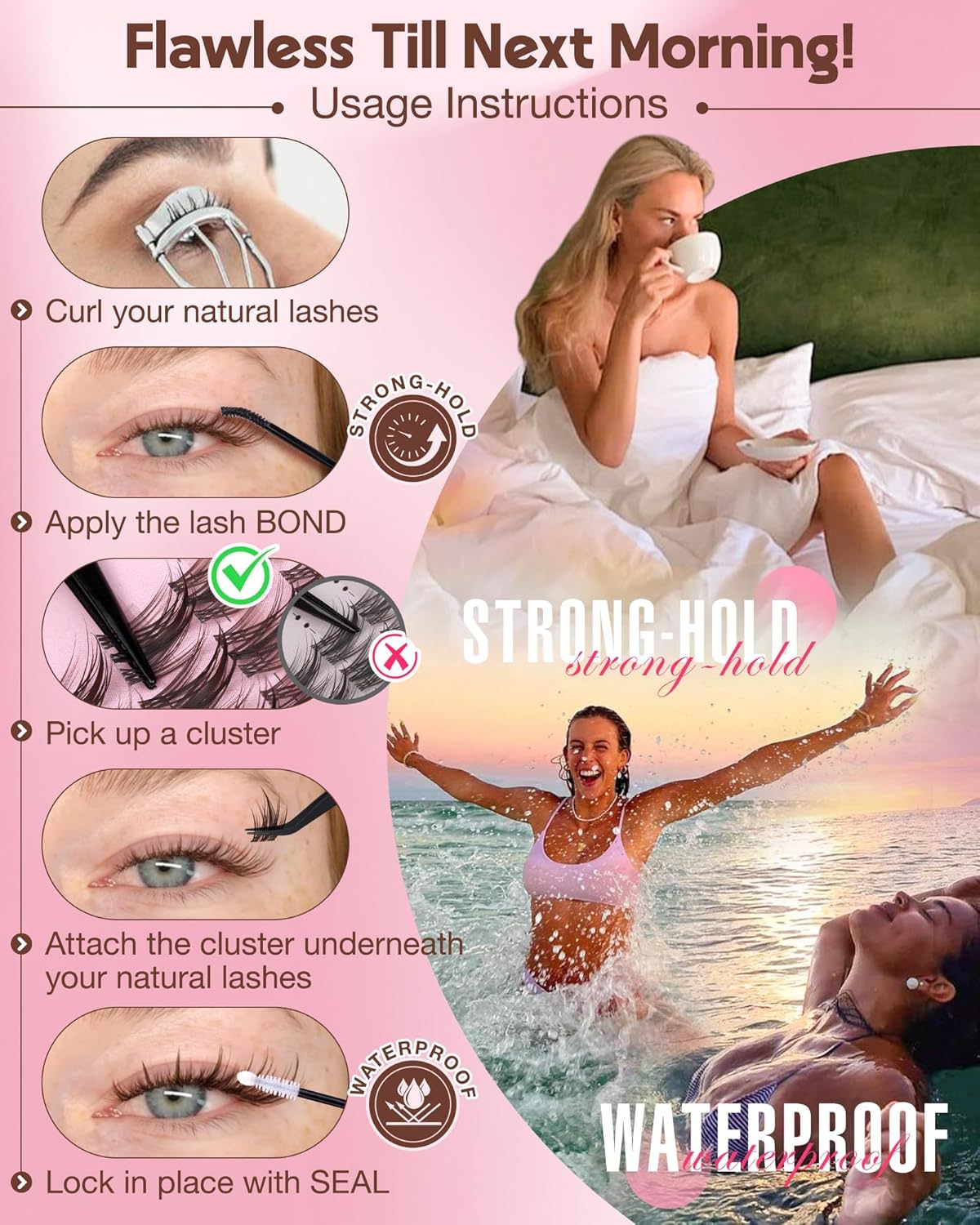 Brown Manga Lash Clusters Natural Cluster Eyelash Extensions CD Curl Wispy Fairy Eyelashes Clusters Waterproof Anime Individual Lashes 180pcs