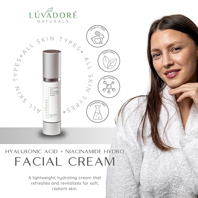Hyaluronic Acid Niacinamide Facial Cream – Hydrating Face Moisturizer for Plump, Radiant Skin – Fast Absorbing Non-Greasy Hyaluronic Acid Moisturizer for All Skin Types