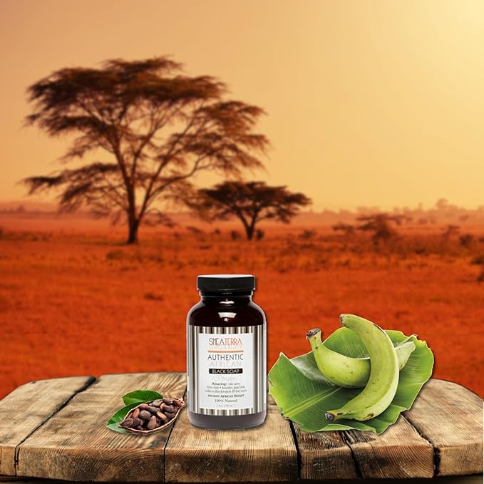 Shea Terra Organics African Black Soap Powder | Natural Skin Care for Acne, Eczema, Dry Skin, Psoriasis, Wrinkles, and More - Home Spa Treatment Full Body Wash - 8 oz