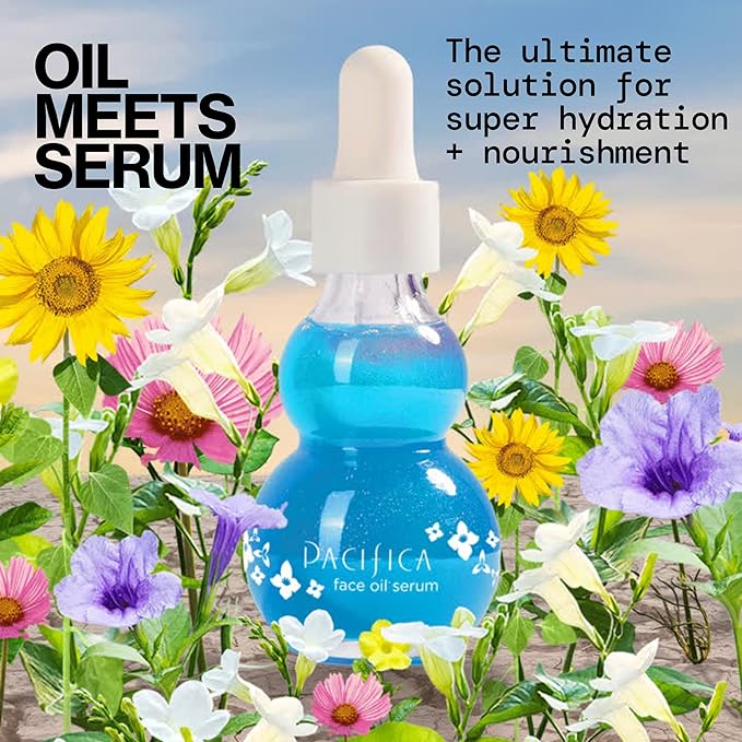 Pacifica Face Oil Serum - Flower Fix Bi-Phase Hydrating Skin Barrier - w/Hyaluronic Acid & Natural Botanical Ingredients - for Dry Sensitive Skin Vegan & Cruelty-Free Dermatologist Approved