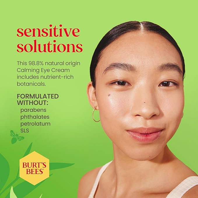Burt's Bees Calming Eye Cream With Aloe and Rice Milk, Moisturizes Without Causing Redness or Irritation, 98.7 Percent Natural Origin Skin Care, 0.5 oz. Bottle