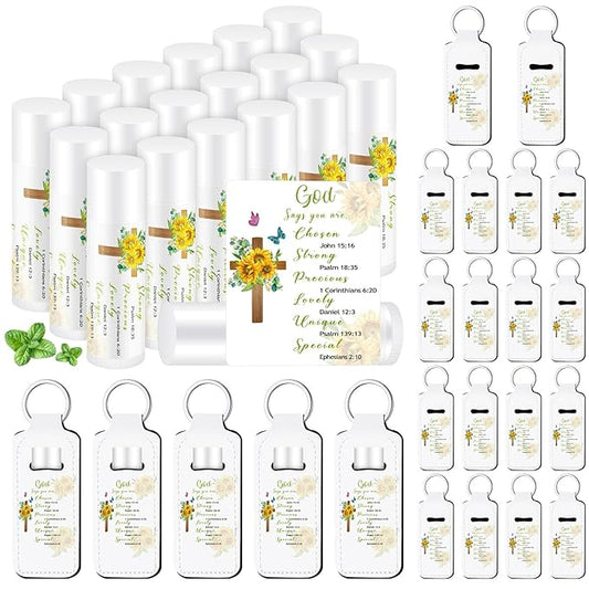 18 Sets Christian Gifts for Mom Bulk Women Church Gifts Scripture Bible Verse Lip Balms Lipstick Holder Keychains Faith Religious Inspirational Party Favors for Teacher Mother(Bible)