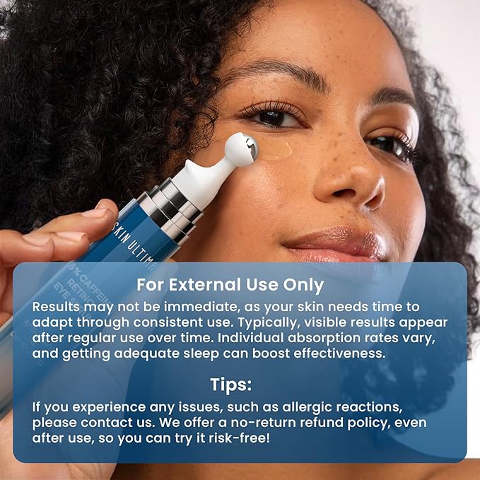 5% Caffeine 5% Retinol Eye Cream for Dark Circles, Puffiness and Bags, Hyaluronic Acid and Niacinamide Under Eye Cream Anti Aging, Eye Serum for Fine Lines, 360° Eye Massage Ball Roller