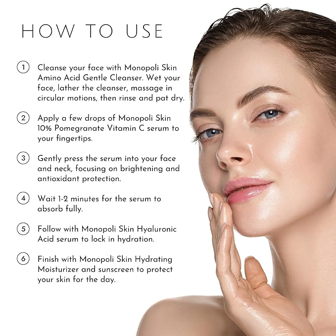 Monopoli Skin Pomegranate 10% Vitamin C Facial Serum | Boost Skin Hydration & Vitality | Fermented Pomegranate for Deep Penetration | Great for Women and Teens | Single 30ml