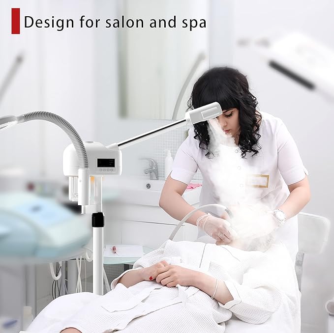 Facial Steamer with Magnifying Lamp, Face Steamer for Esthetician, 2 in 1 Facial Steamer Professional, Face Steamer for Facial Deep Cleaning（White）.