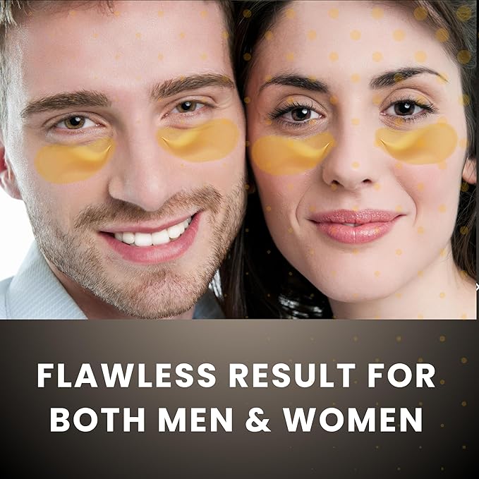 Get Amazing Results 24K Gold Under Eye Hydrogel Patches[60Pcs] With Licorice Extract, Hyaluronic Acid, Collagen & Glycerin Specialized for Puffy Eyes, Dark Circles and Wrinkles