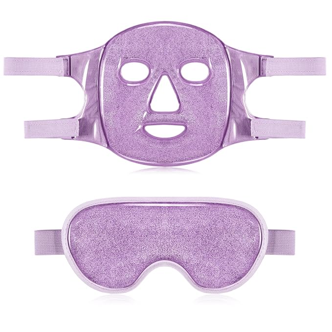 Geyoga Gel Ice Face Eye Mask Cooling Face Eye Masks for Reducing Puffiness, Dark Circles, Redness, Pain Relief, Migraine, Stress, Hot/Cold Pack Compress with Soft Plush Backing(Purple)