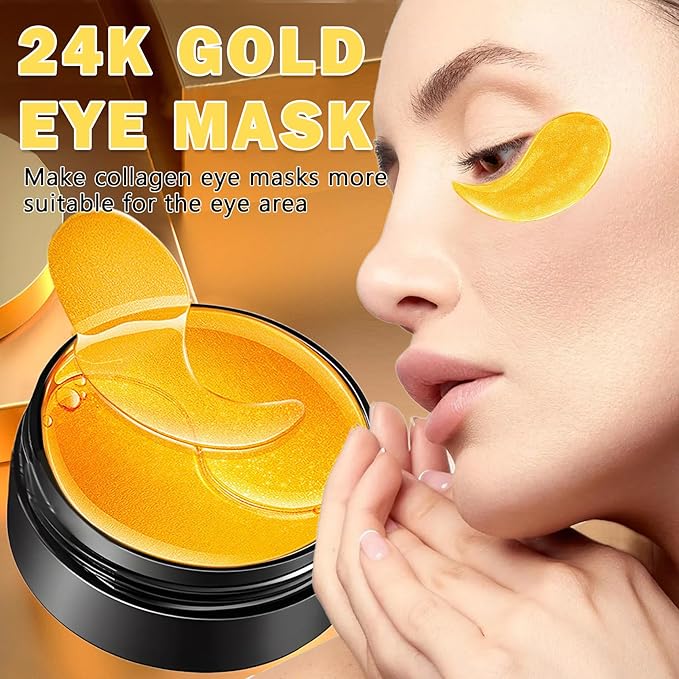 DAMUSI Gold Under Eye Patches for Puffy Eyes and Dark Circles,Moisturise 24k Gold Eye Mask for Dark Circles,Smooth Wrinkles Collagen Eye Patches,Reduce Eye Lines Eye Care（30 Pairs）