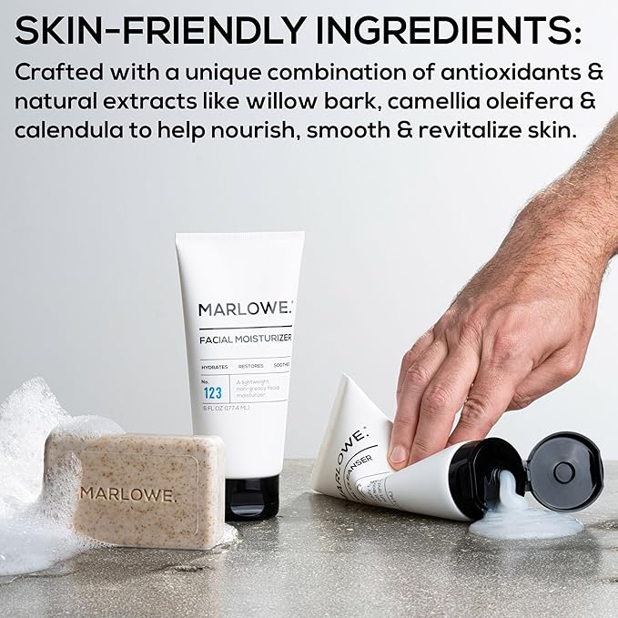 Best Sellers Kit No. 203, Features Signature No. 102 Original Body Scrub Soap Bar, No. 121 Facial Cleanser & No. 123 Facial Moisturizer, Great Gift for Men