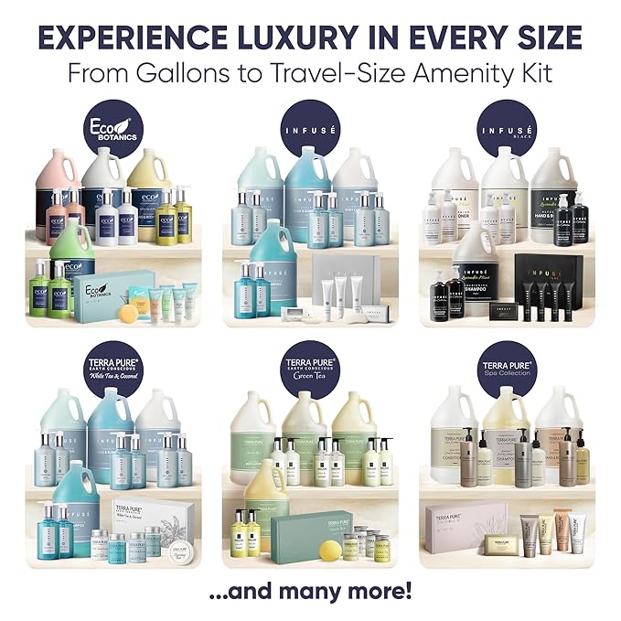 H2O Therapy Amenity Kit | Hotel Bulk Toiletries | 0.85 oz Shampoo, Conditioner, Lotion, Body Wash, Body Bar Soap for Guest Hospitality Vacation Rentals | 15 Sets/Case