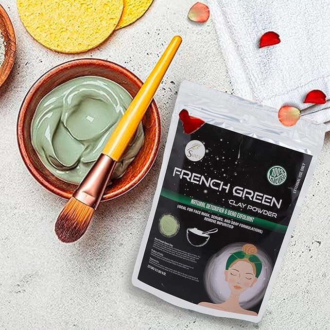 SVATV French Green Clay | Montmorillonite Powder | Rose Clay | Hydrating & Rejuvenate Skin | Natural Face Mask | DIY Clay For Men & Women - 227 Gram, Half Pound, 8 Ounce