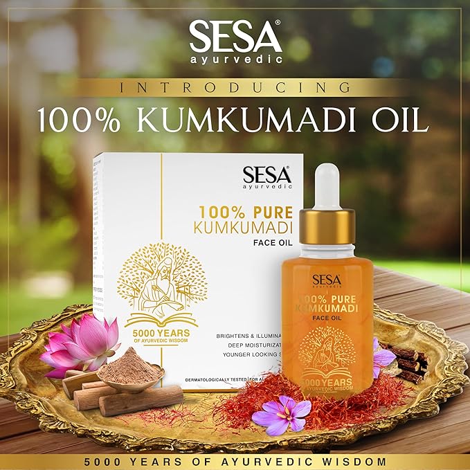 Kumkumadi Face Oil for Radiant& Glowing Skin Made with 100% Pure Kumkumadi Tailam Repairs Dull & Damaged Skin Provides Deep Moisturization Suitable for all Skin Types, 30ml or 1 Oz