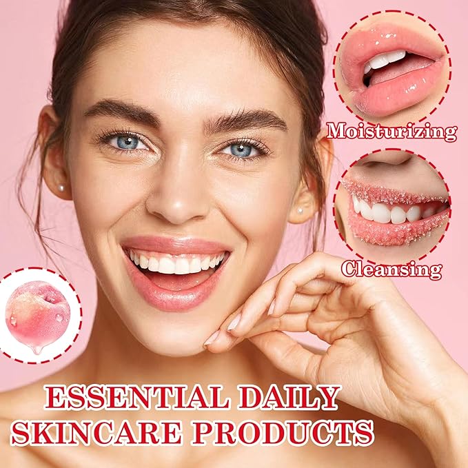 2 Pack Peach Lip Scrub Set,Long Lasting Moisturizing Lip Scrubber Exfoliator, Cleansing Hydrating Lip Exfoliator Scrub and Moisturizer Kit for Chapped Dry Lips